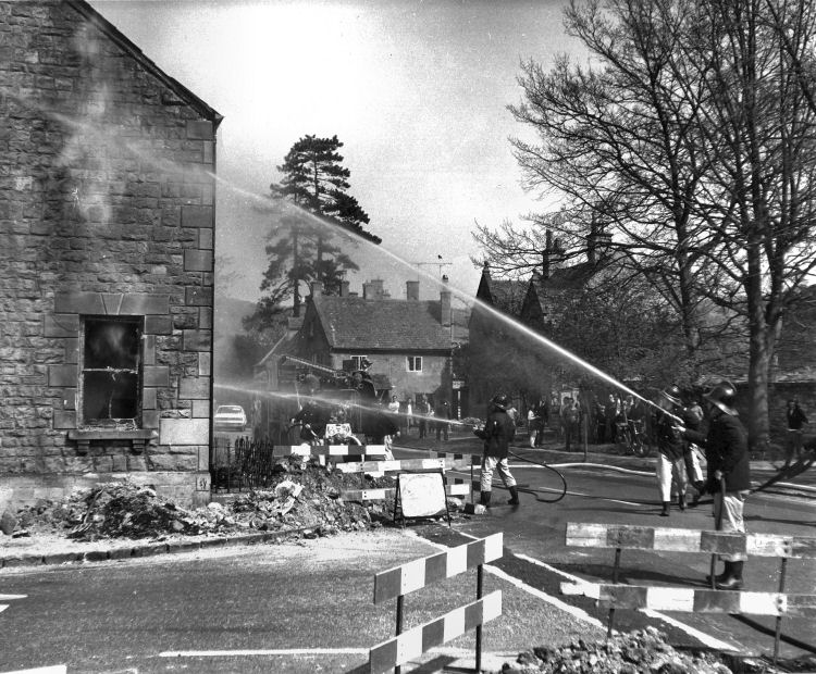 Gas main on fire in Broadway High Street 26th April 1973
