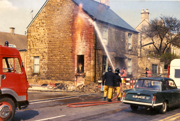 Gas main on fire in Broadway High Street 26-4-1973